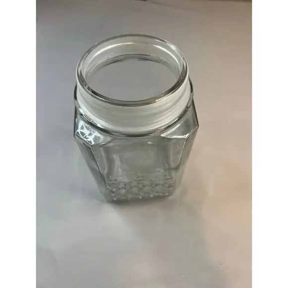 Koeze Embossed Clear Glass Jar w/Lid 9.5” Hexagon Canister Excellent Condition - Picture 4 of 5